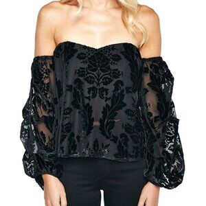 Bardot Burnout Bustier Top Black - Small